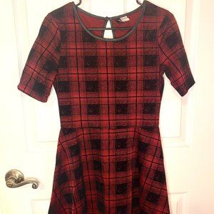 Divided H&M Maroon & Black Plaid A-Line Dress